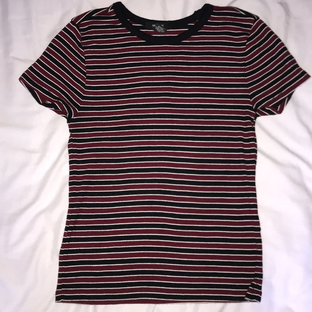 Maroon and Black Striped Crop Top